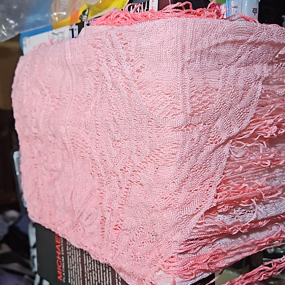 Triangle crocheted pink to white Ombre with Fringe